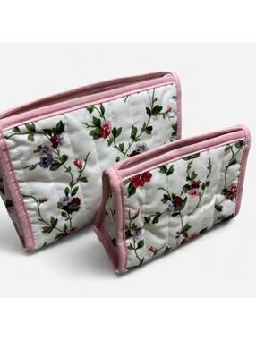 Vintage Laura Ashley Floral Quilted Makeup Cosmetic Bags